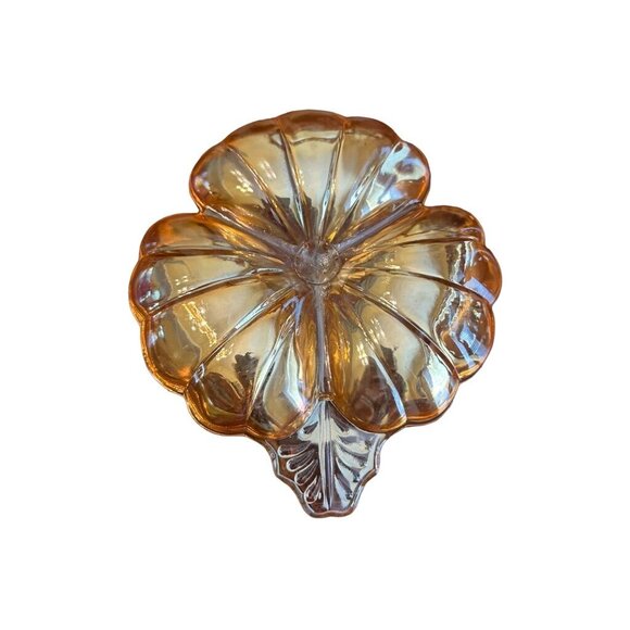 Vintage Jeanette Carnival Glass Marigold 3 Leaf-Shaped Candy/Nut Dish 6" Long - Picture 4 of 4